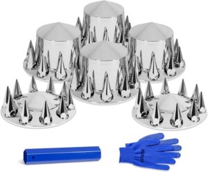 11218-6P SS POINTED FRONT & REAR AXLE COVER KIT INCLUDES 2 FRONT, 4 REAR, BACK LUG NUTS