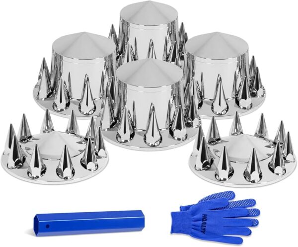 11218-6P SS POINTED FRONT & REAR AXLE COVER KIT INCLUDES 2 FRONT, 4 REAR, BACK LUG NUTS