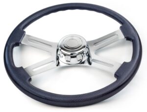 SW-4SPOKECFH - 18¨  CARBON FIBER DESIGN WOOD STEERING WHEEL WITH 4 CHROME SPOKES WITH HUB