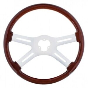 SW-4SPOKEH - 18¨ WOOD STEERING WHEEL WITH 4 CHROME SPOKES WITH HUB