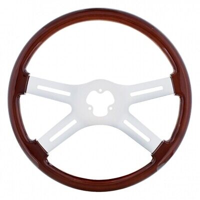 SW-4SPOKEH - 18¨ WOOD STEERING WHEEL WITH 4 CHROME SPOKES WITH HUB