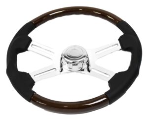 SW-4SPOKESPH - 18¨  WOOD AND LEATHER STEERING WHEEL WITH 4 CHROME SPOKES WITH HUB