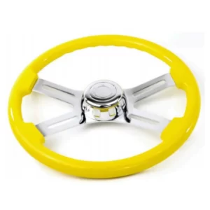 SW-4SPOKEYH - 18¨  YELLOW WOOD STEERING WHEEL WITH 4 CHROME SPOKES WITH HUB