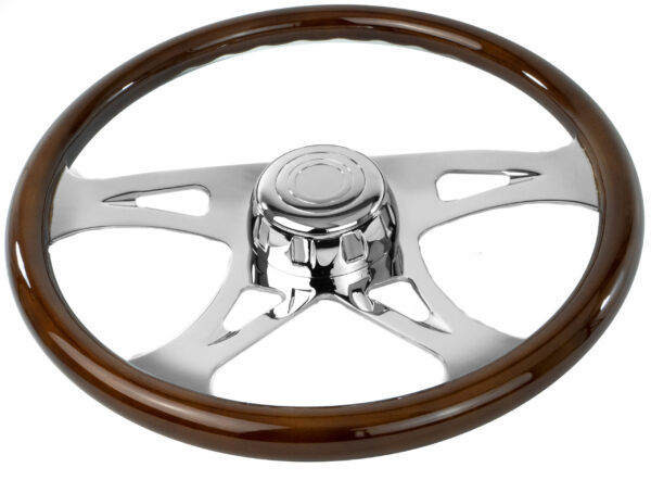SW-VIBH- 18¨ WOOD STEERING WHEEL WITH CHROME VIBRANT DESIGN SPOKES WITH HUB