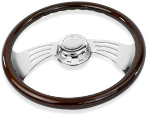 SW-WINGH - 18¨ MAHOGANY WOOD STEERING WHEEL WITH CHROME WING DESIGN SPOKES WITH HUB